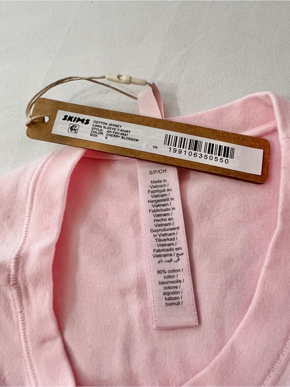SKIMS Cotton Jersey Crew Neck Long Sleeve Top T-shirt Pink Cherry Blossom - Picture 2 of 2